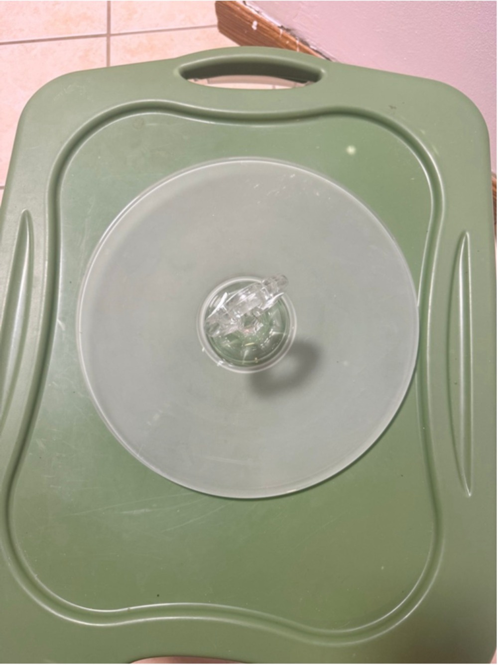 Clear depression era glass flat platter with handle 12 x 6 1/2 frosted round ￼